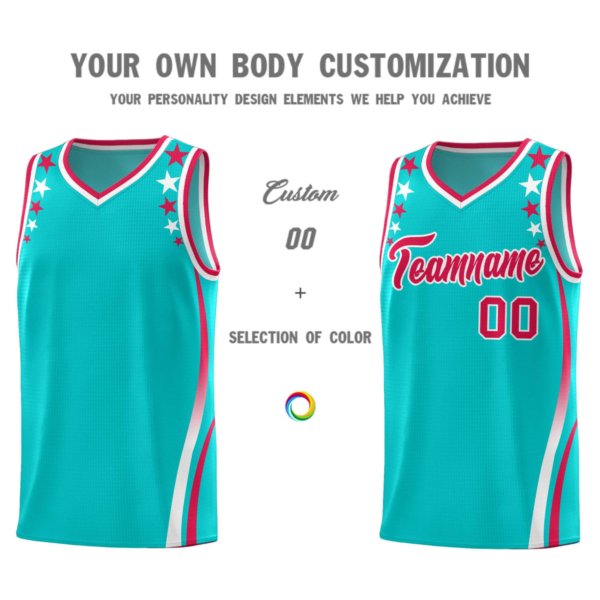 Custom Sky Blue Shoulders Star Pattern Side Color Block Sports Uniform Basketball Jersey|KXKSHOP