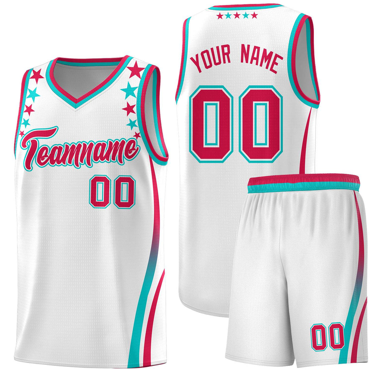 Custom White Shoulders Star Pattern Side Color Block Sports Uniform Basketball Jersey|KXKSHOP