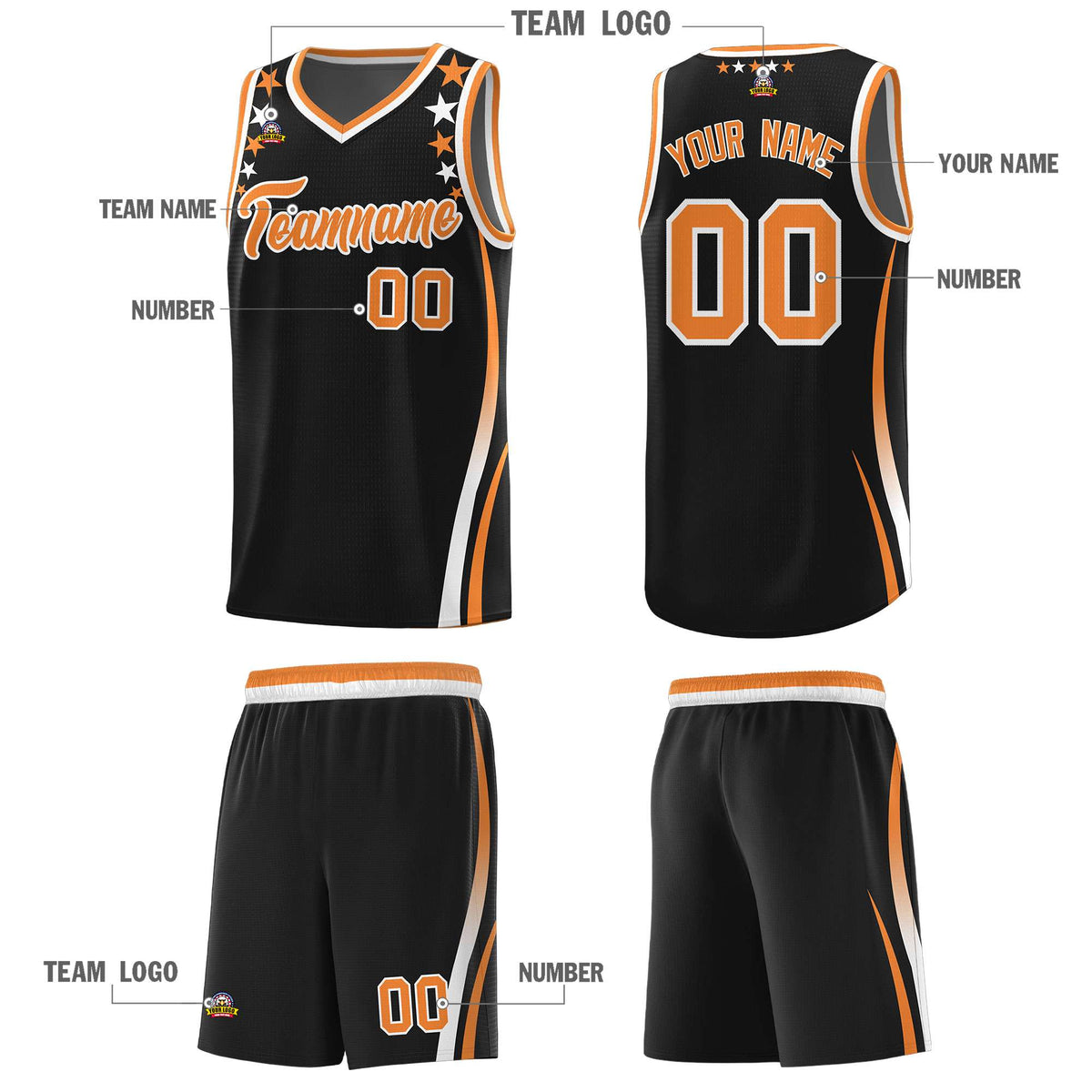 Custom Black Shoulders Star Pattern Side Color Block Sports Uniform Basketball Jersey|KXKSHOP