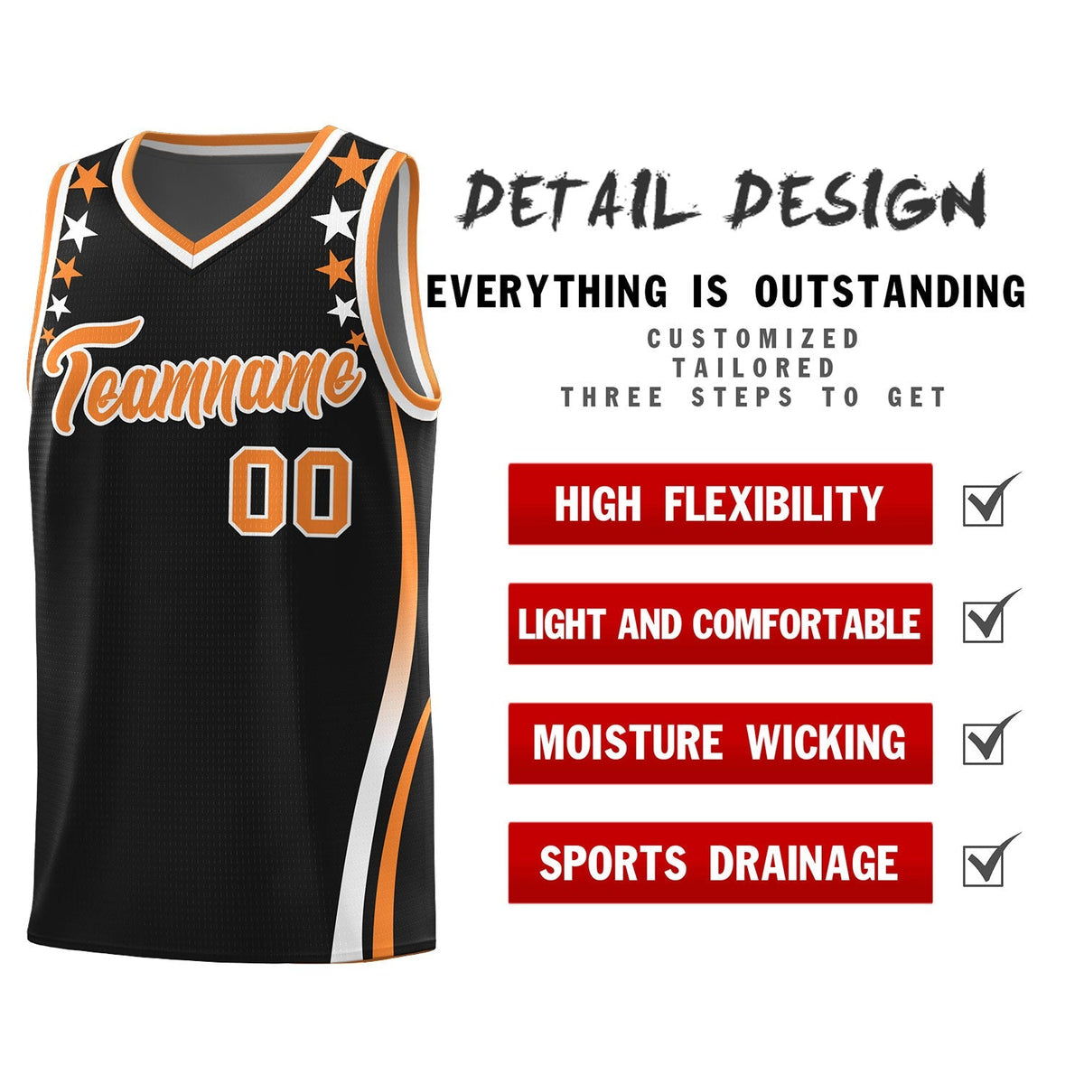 Custom Black Shoulders Star Pattern Side Color Block Sports Uniform Basketball Jersey|KXKSHOP
