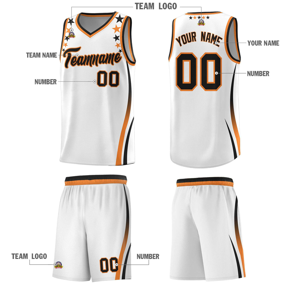 Custom White Shoulders Star Pattern Side Color Block Sports Uniform Basketball Jersey|KXKSHOP
