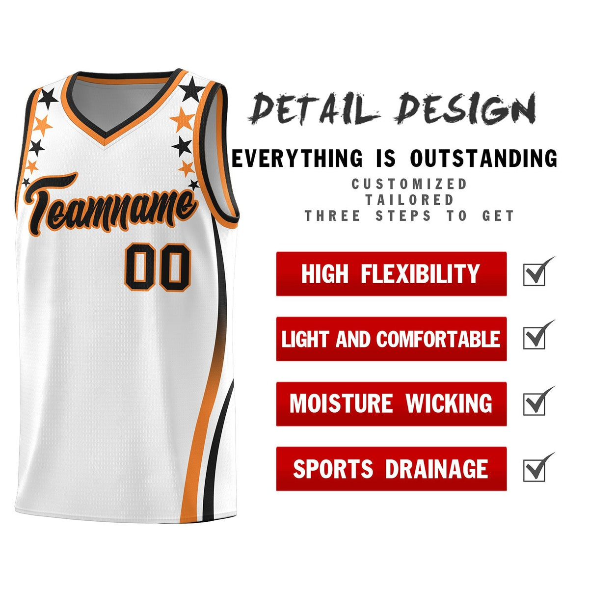 Custom White Shoulders Star Pattern Side Color Block Sports Uniform Basketball Jersey|KXKSHOP