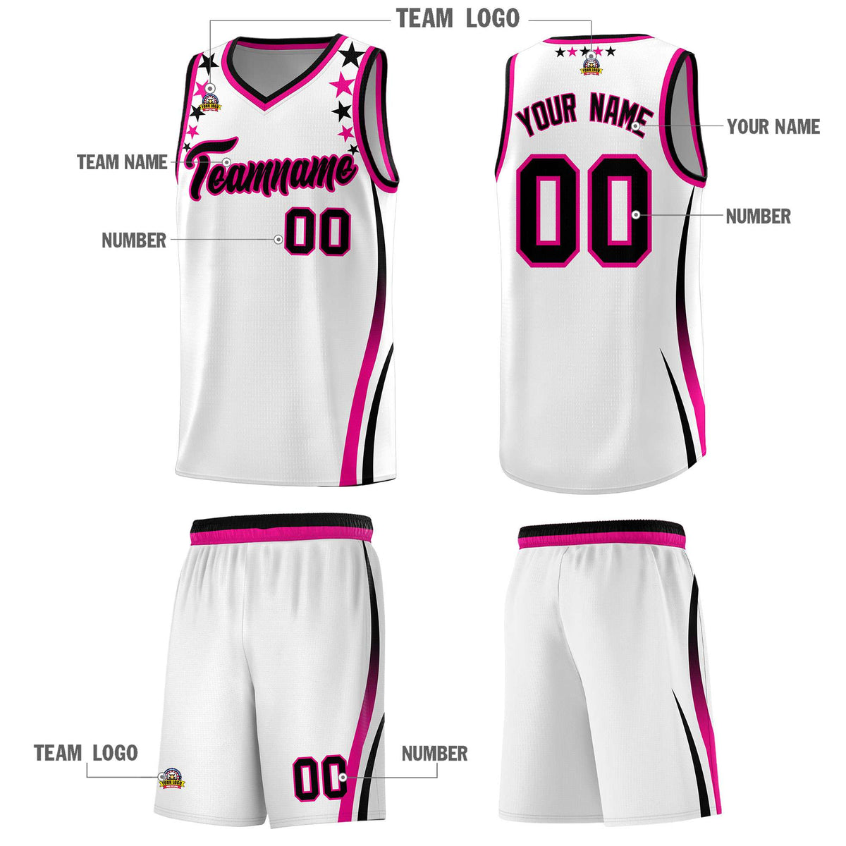 Custom White Shoulders Star Pattern Side Color Block Sports Uniform Basketball Jersey|KXKSHOP
