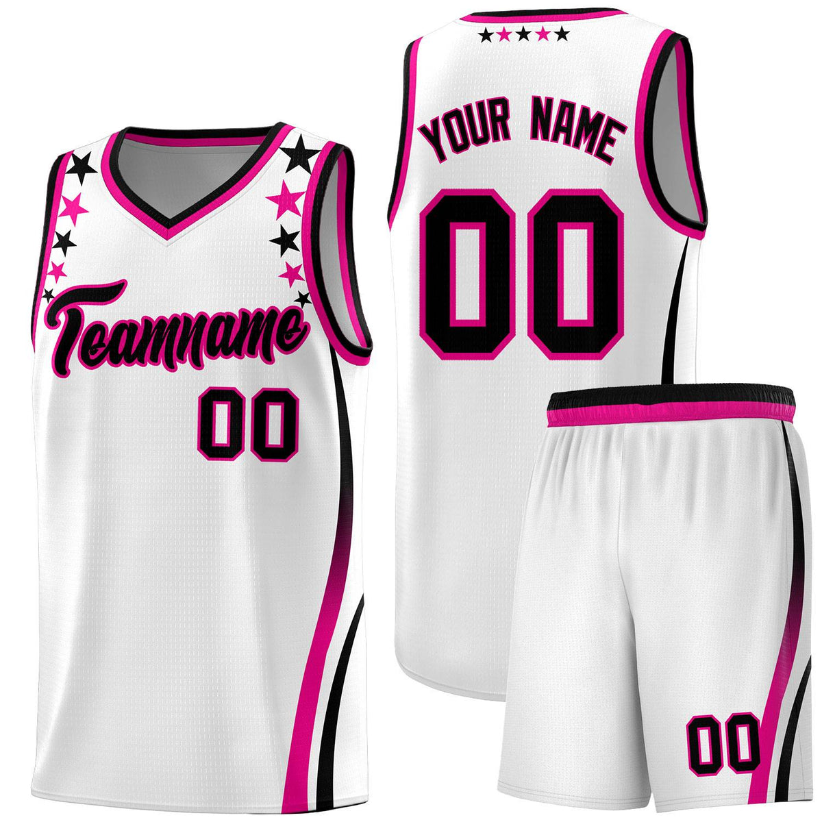 Custom White Shoulders Star Pattern Side Color Block Sports Uniform Basketball Jersey|KXKSHOP