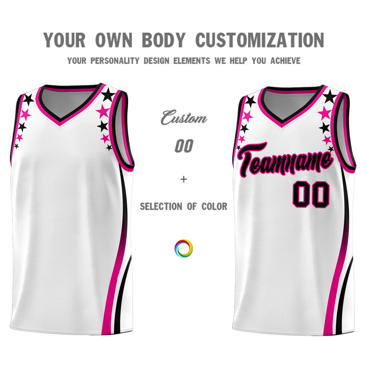 Custom White Shoulders Star Pattern Side Color Block Sports Uniform Basketball Jersey|KXKSHOP