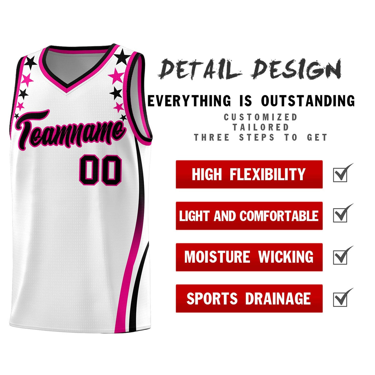 Custom White Shoulders Star Pattern Side Color Block Sports Uniform Basketball Jersey|KXKSHOP