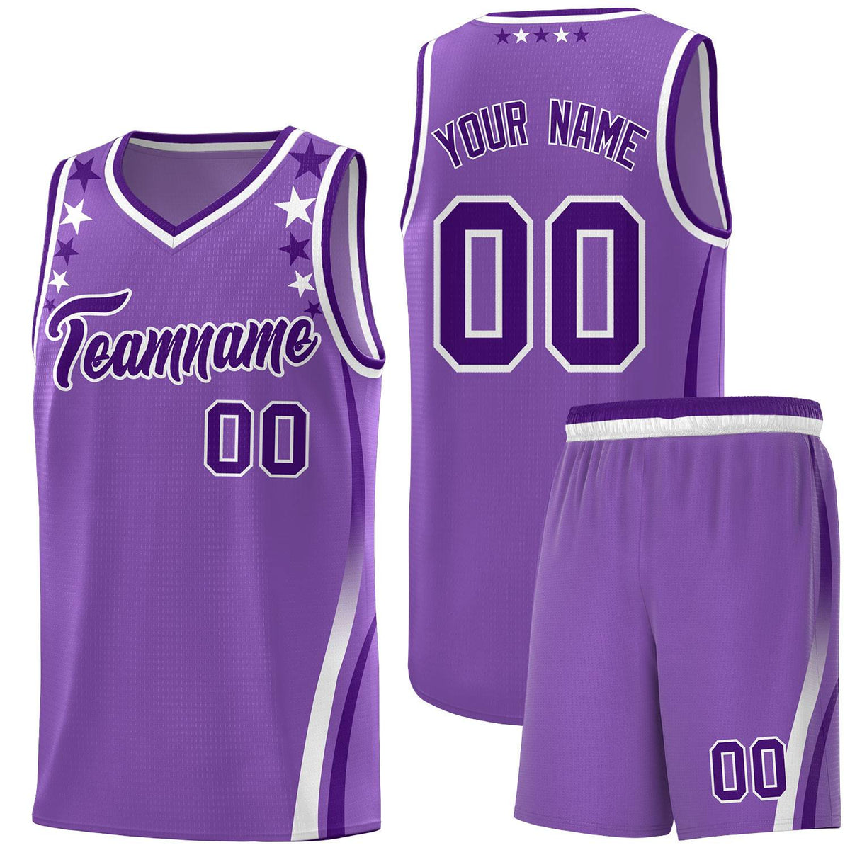 Custom Light Purple Shoulders Star Pattern Side Color Block Sports Uniform Basketball Jersey|KXKSHOP