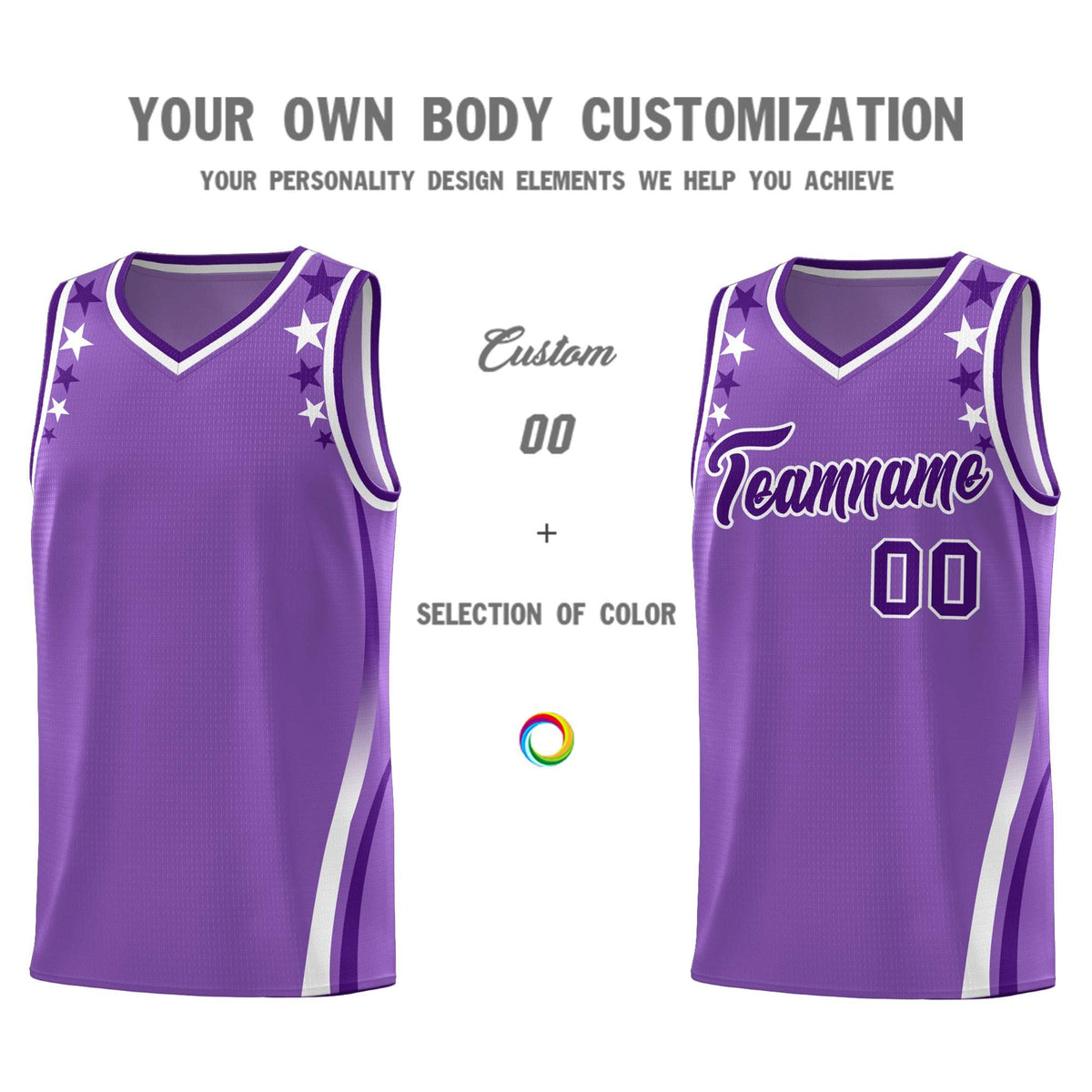Custom Light Purple Shoulders Star Pattern Side Color Block Sports Uniform Basketball Jersey|KXKSHOP