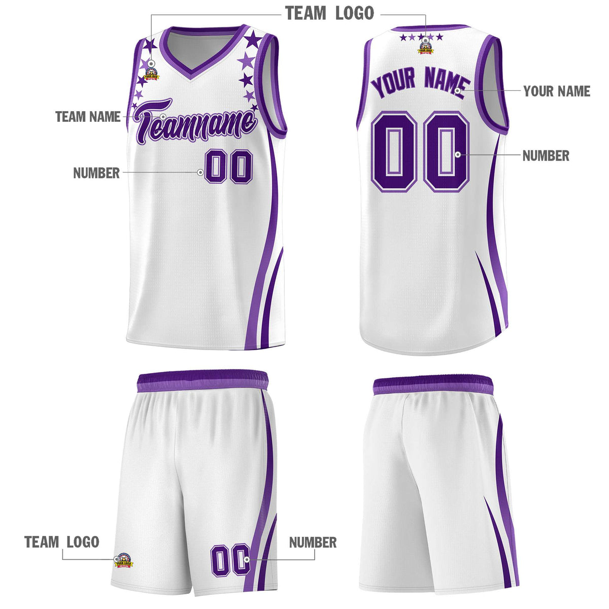 Custom White Shoulders Star Pattern Side Color Block Sports Uniform Basketball Jersey|KXKSHOP