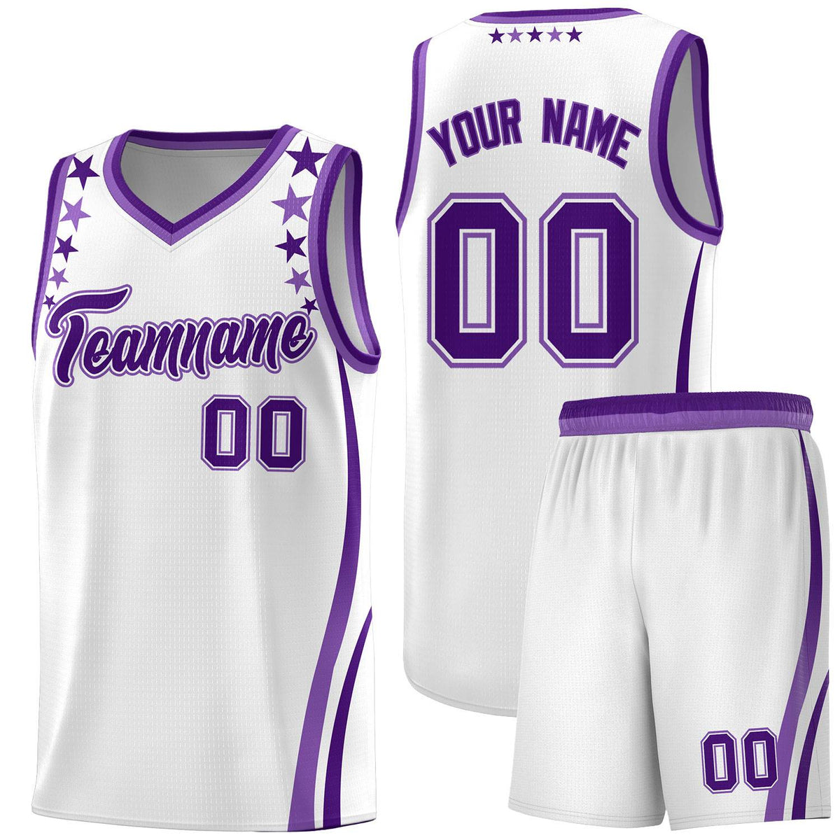 Custom White Shoulders Star Pattern Side Color Block Sports Uniform Basketball Jersey|KXKSHOP