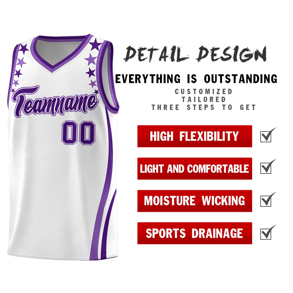 Custom White Shoulders Star Pattern Side Color Block Sports Uniform Basketball Jersey|KXKSHOP