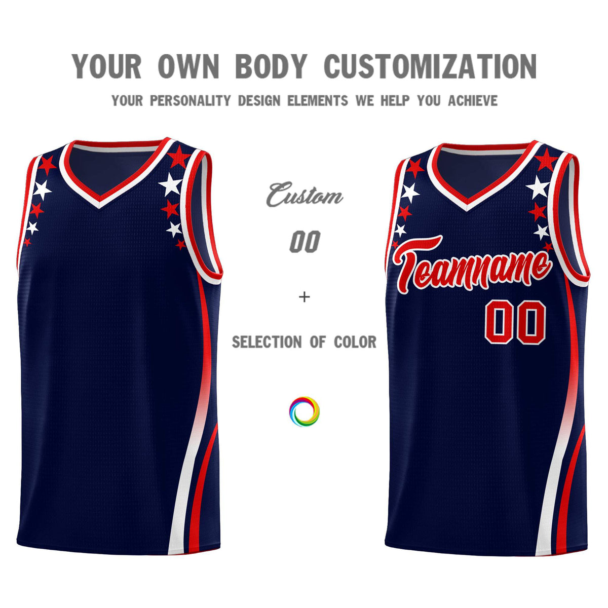 Custom Navy Shoulders Star Pattern Side Color Block Sports Uniform Basketball Jersey|KXKSHOP