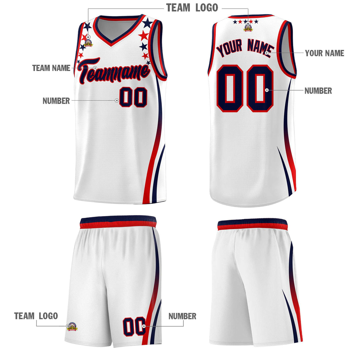 Custom White Shoulders Star Pattern Side Color Block Sports Uniform Basketball Jersey|KXKSHOP