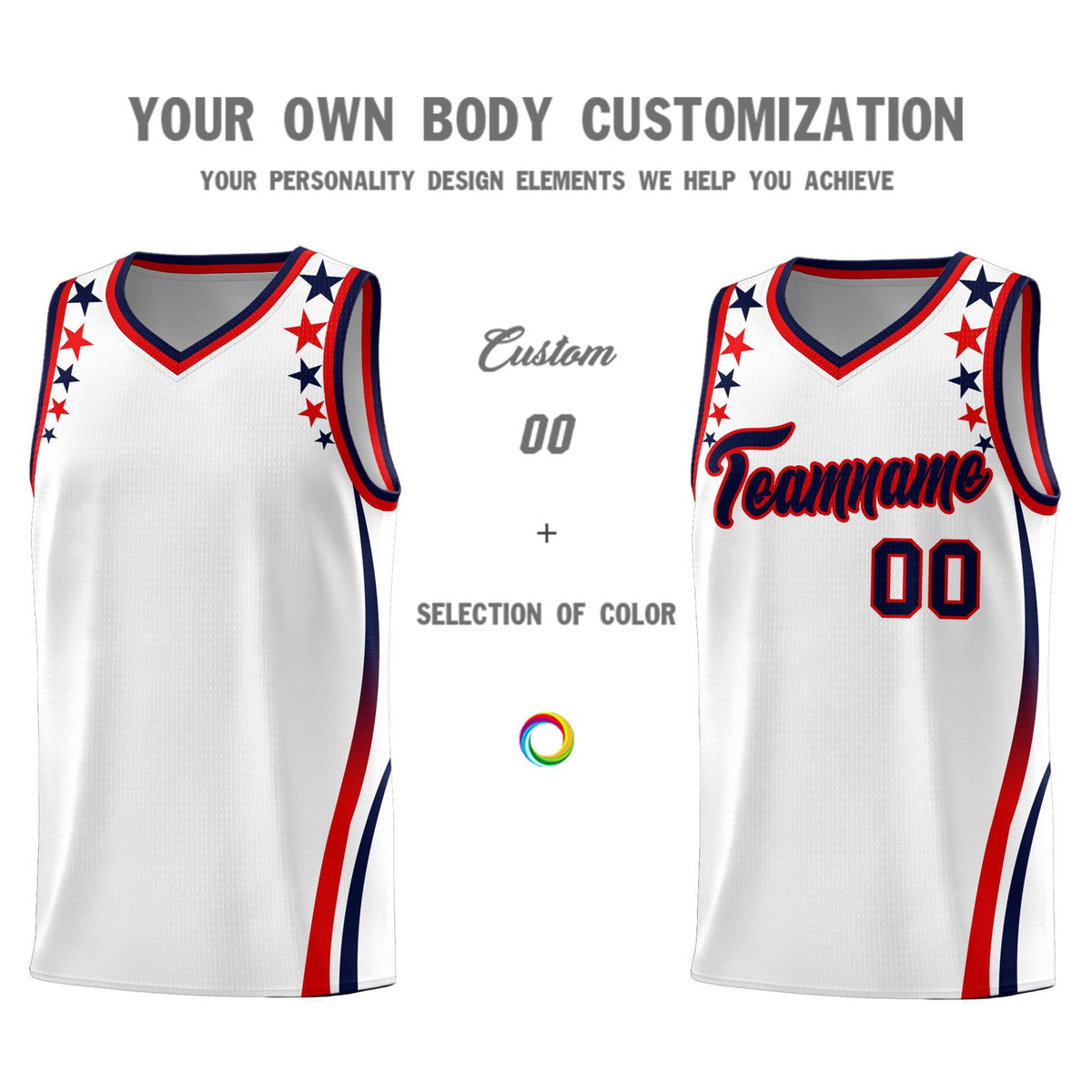 Custom White Shoulders Star Pattern Side Color Block Sports Uniform Basketball Jersey|KXKSHOP
