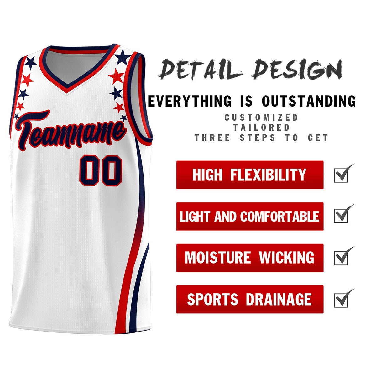 Custom White Shoulders Star Pattern Side Color Block Sports Uniform Basketball Jersey|KXKSHOP