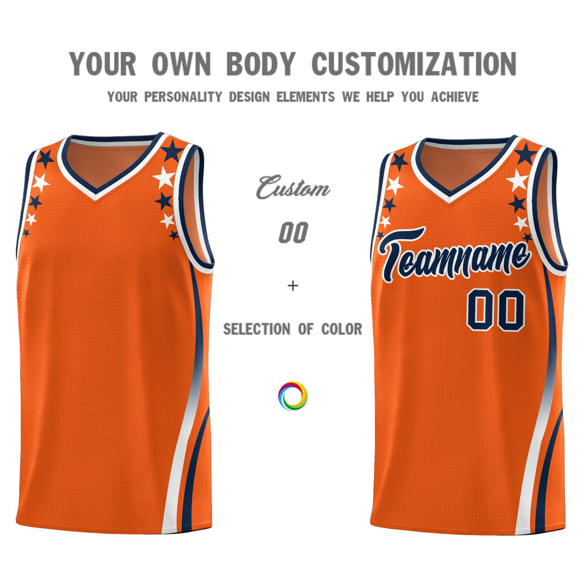 Custom Orange Shoulders Star Pattern Side Color Block Sports Uniform Basketball Jersey|KXKSHOP