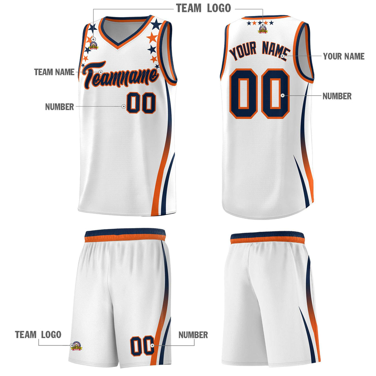Custom White Shoulders Star Pattern Side Color Block Sports Uniform Basketball Jersey|KXKSHOP