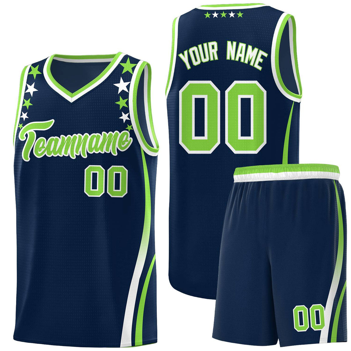Custom Navy Shoulders Star Pattern Side Color Block Sports Uniform Basketball Jersey|KXKSHOP