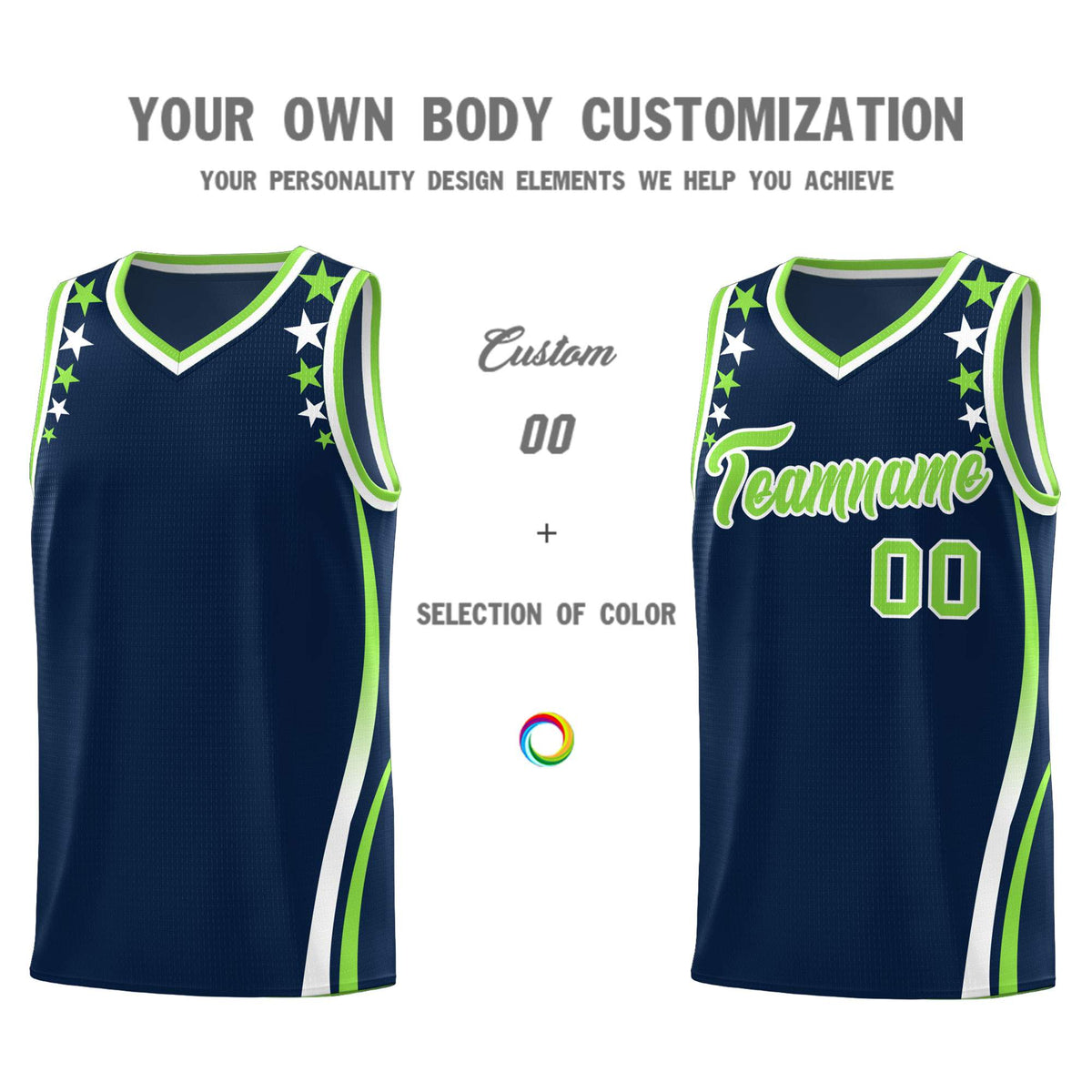 Custom Navy Shoulders Star Pattern Side Color Block Sports Uniform Basketball Jersey|KXKSHOP