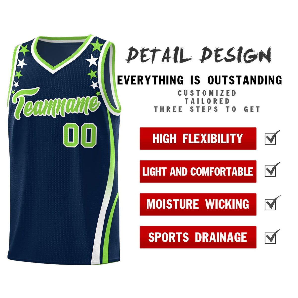 Custom Navy Shoulders Star Pattern Side Color Block Sports Uniform Basketball Jersey|KXKSHOP