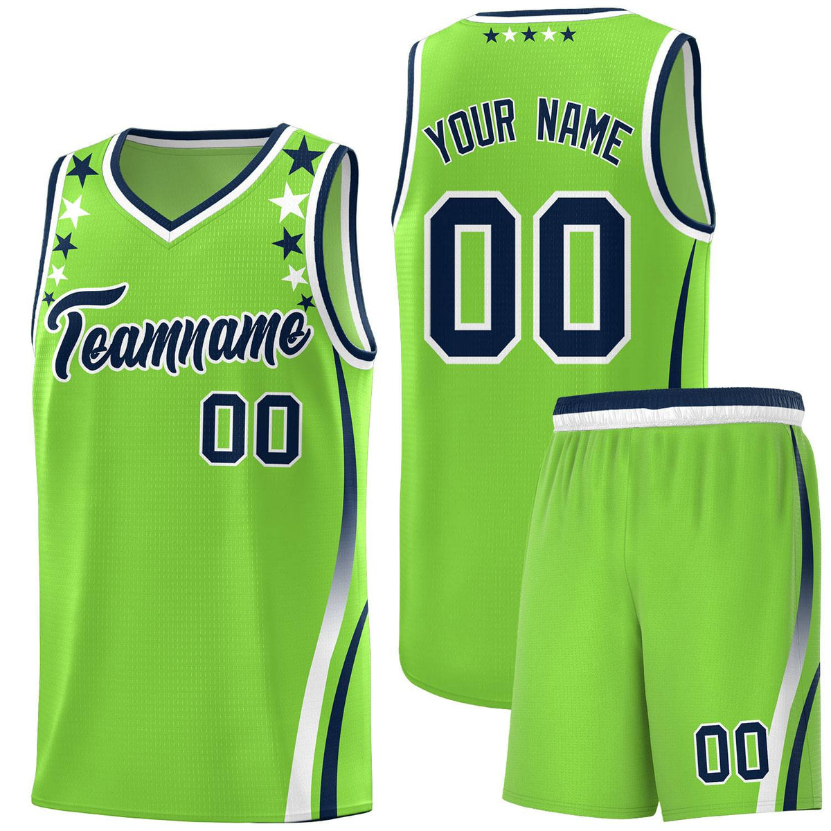 Custom Neon Green Shoulders Star Pattern Side Color Block Sports Uniform Basketball Jersey|KXKSHOP