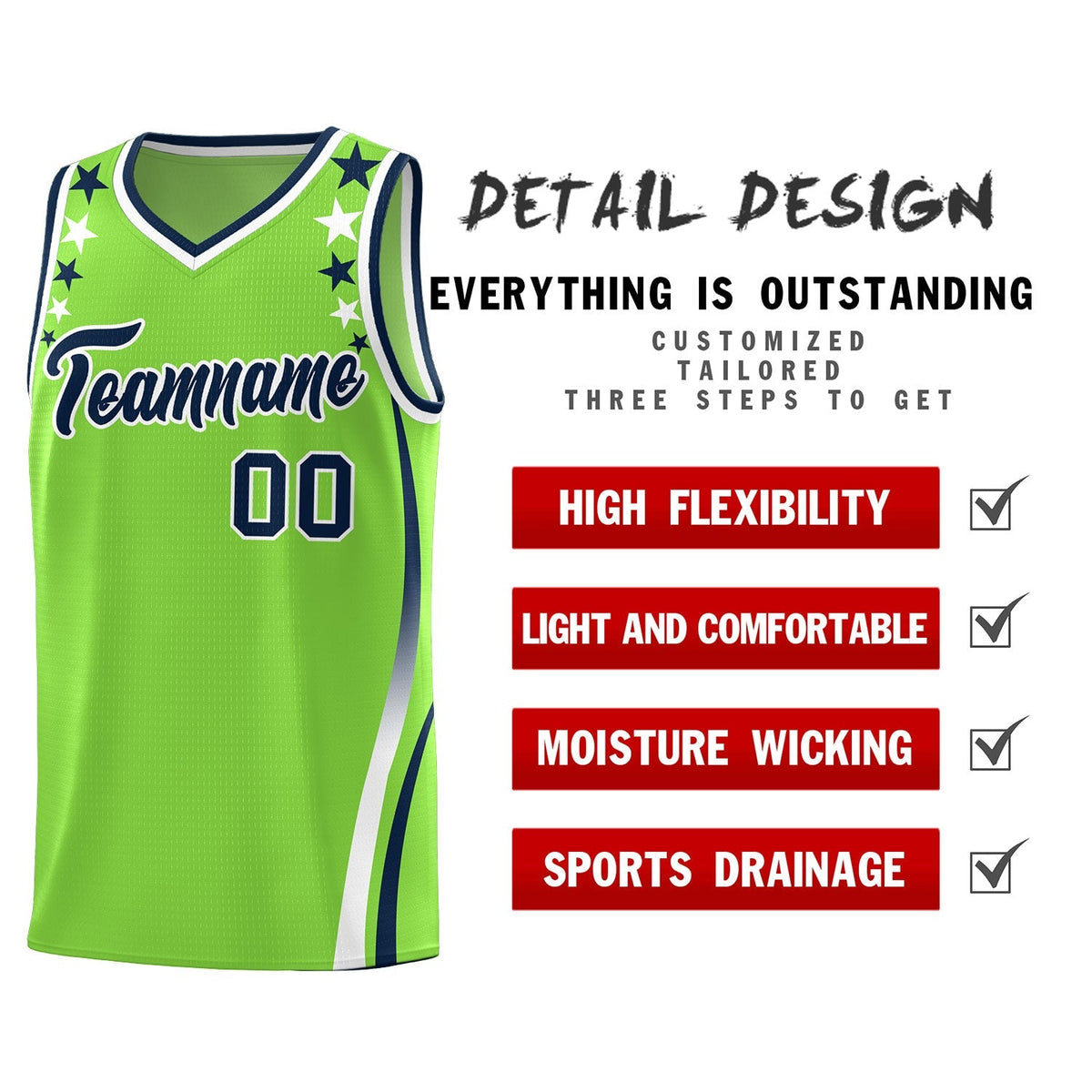 Custom Neon Green Shoulders Star Pattern Side Color Block Sports Uniform Basketball Jersey|KXKSHOP