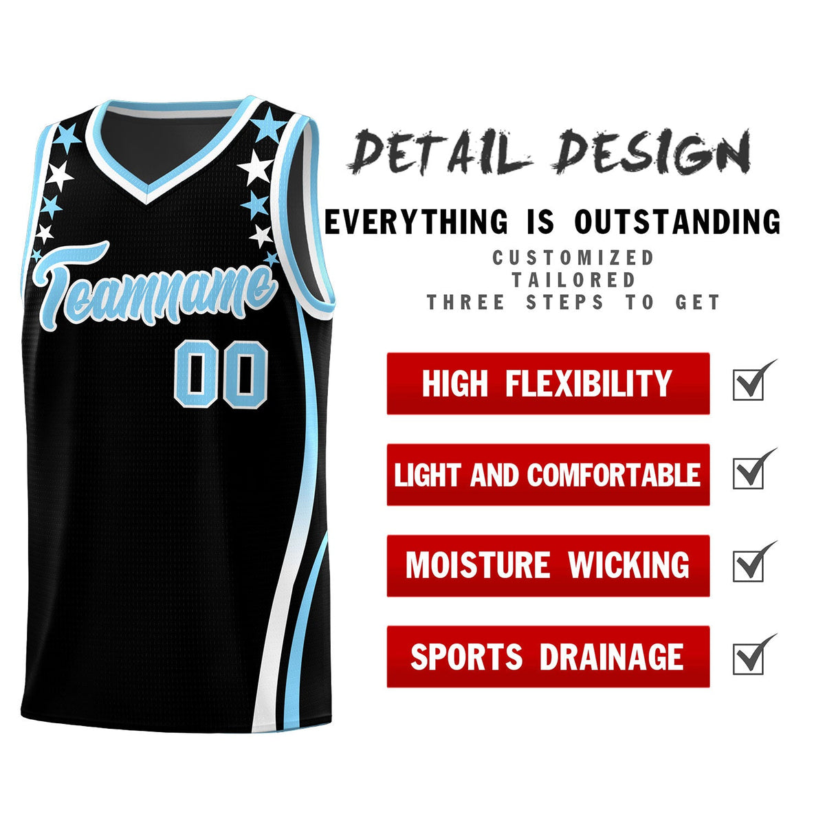 Custom Black Shoulders Star Pattern Side Color Block Sports Uniform Basketball Jersey|KXKSHOP