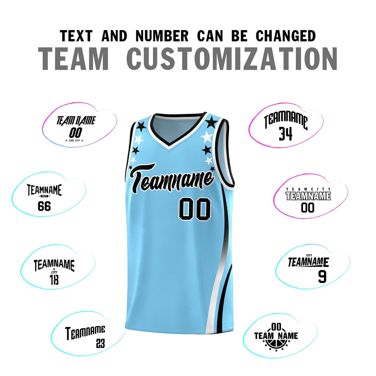Custom Light Blue Shoulders Star Pattern Side Color Block Sports Uniform Basketball Jersey|KXKSHOP