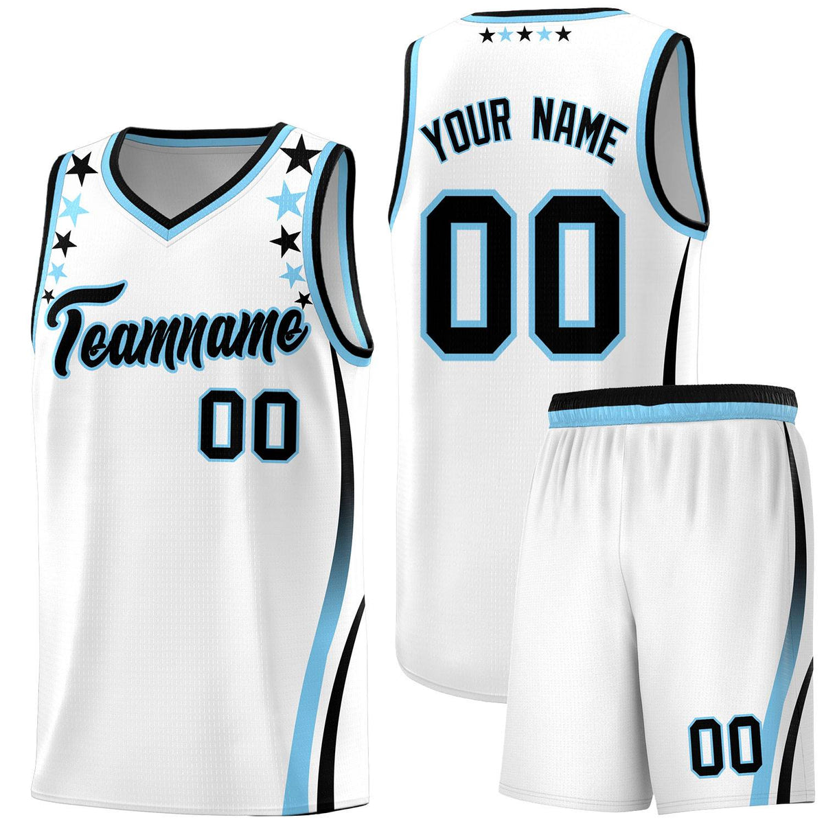 Custom White Shoulders Star Pattern Side Color Block Sports Uniform Basketball Jersey|KXKSHOP