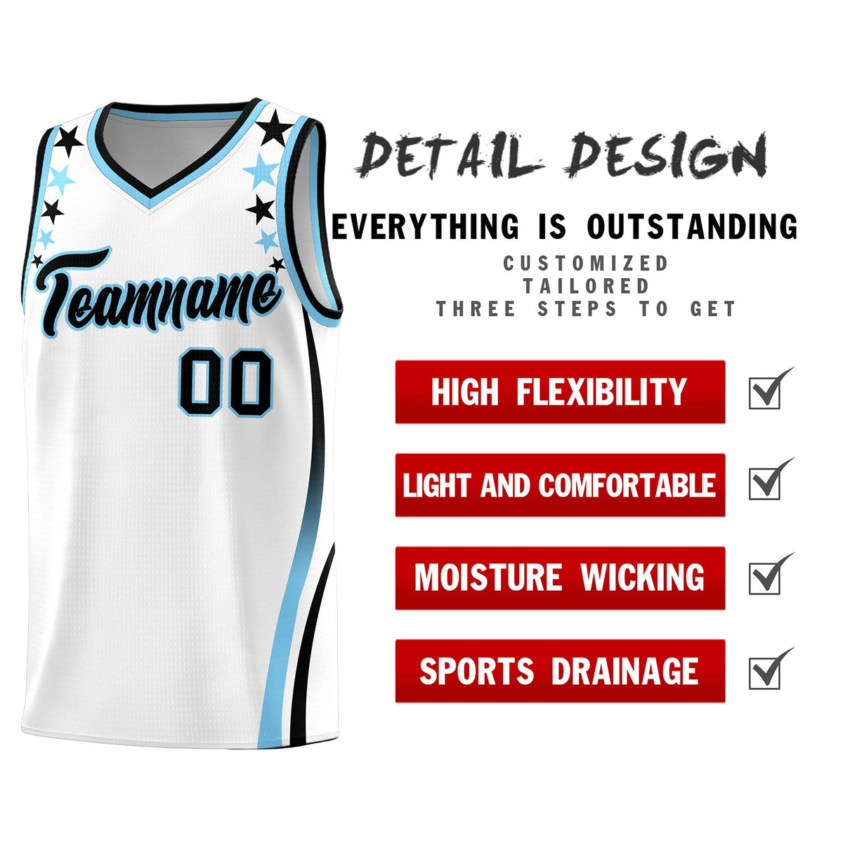 Custom White Shoulders Star Pattern Side Color Block Sports Uniform Basketball Jersey|KXKSHOP