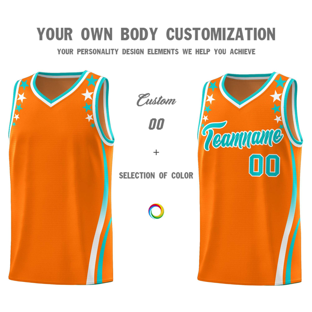 Custom Orange Shoulders Star Pattern Side Color Block Sports Uniform Basketball Jersey|KXKSHOP