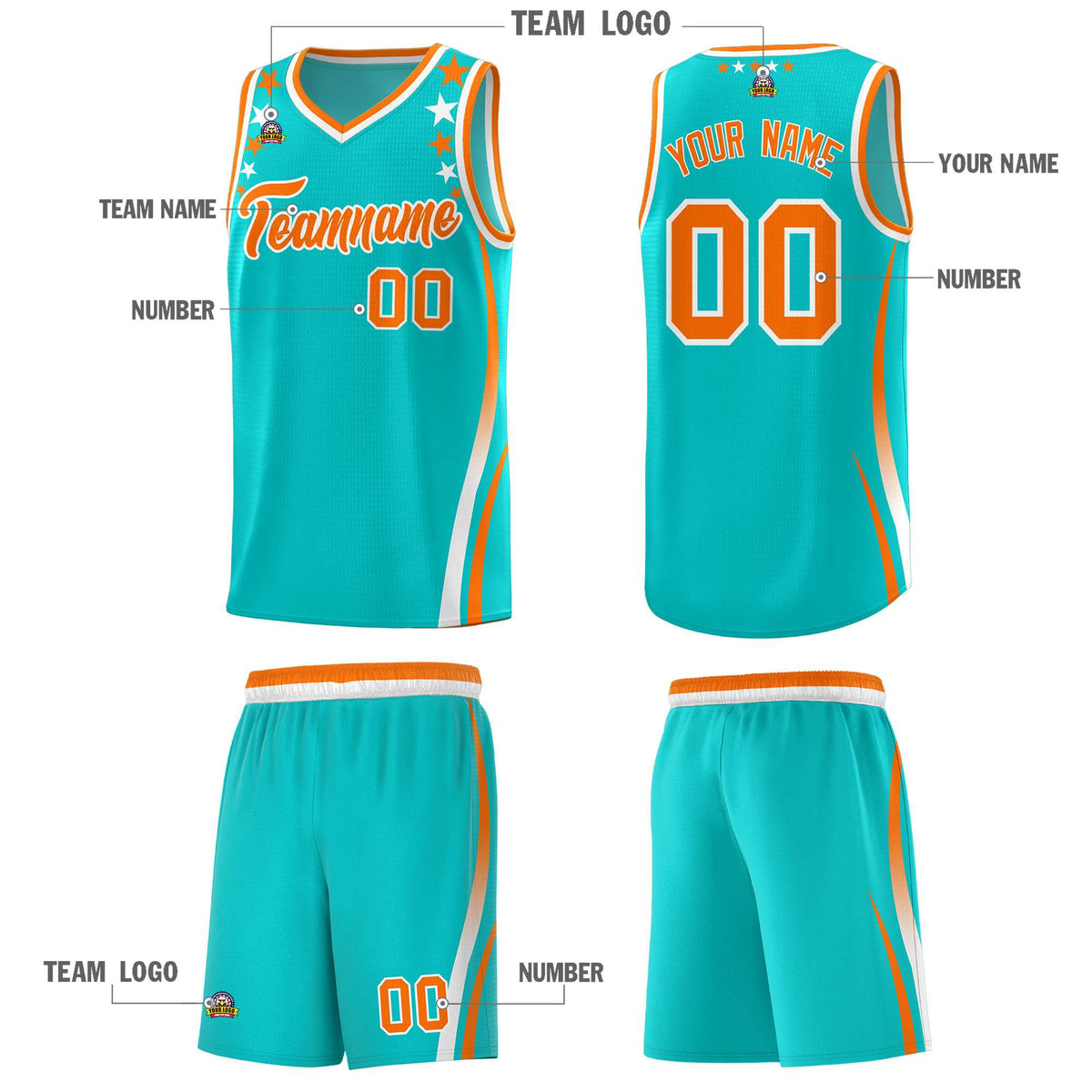 Custom Sky Blue Shoulders Star Pattern Side Color Block Sports Uniform Basketball Jersey|KXKSHOP