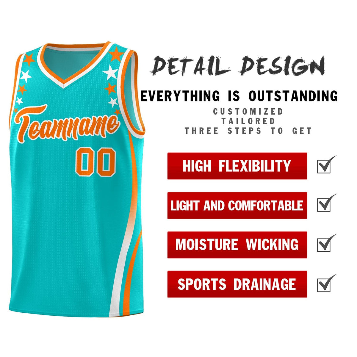 Custom Sky Blue Shoulders Star Pattern Side Color Block Sports Uniform Basketball Jersey|KXKSHOP
