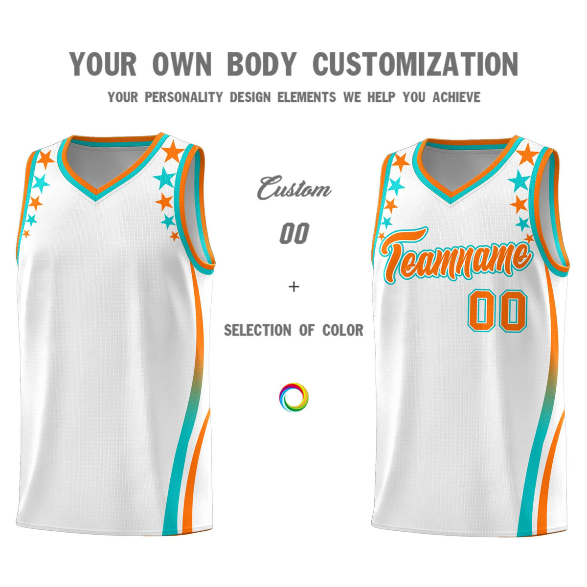 Custom White Shoulders Star Pattern Side Color Block Sports Uniform Basketball Jersey|KXKSHOP