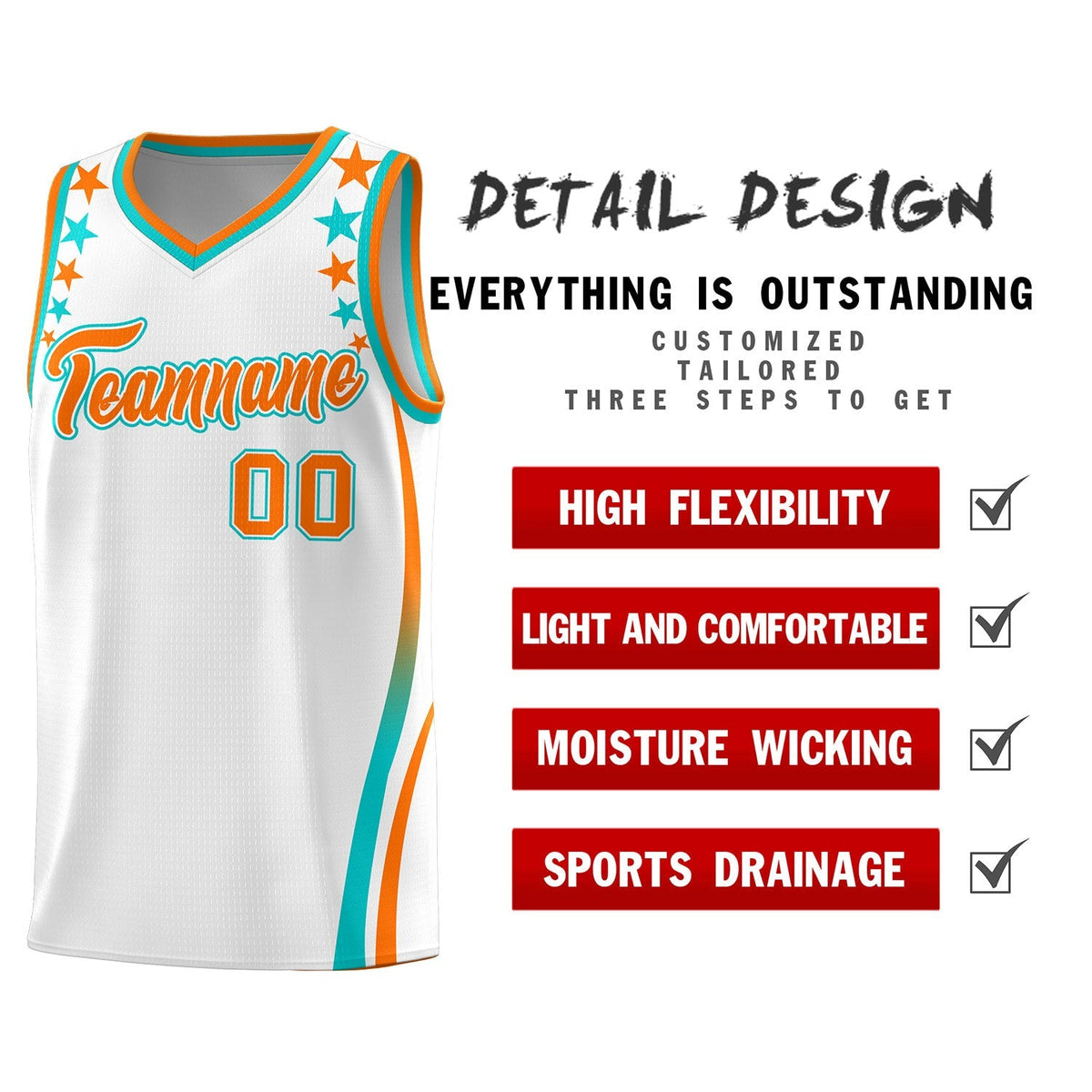Custom White Shoulders Star Pattern Side Color Block Sports Uniform Basketball Jersey|KXKSHOP