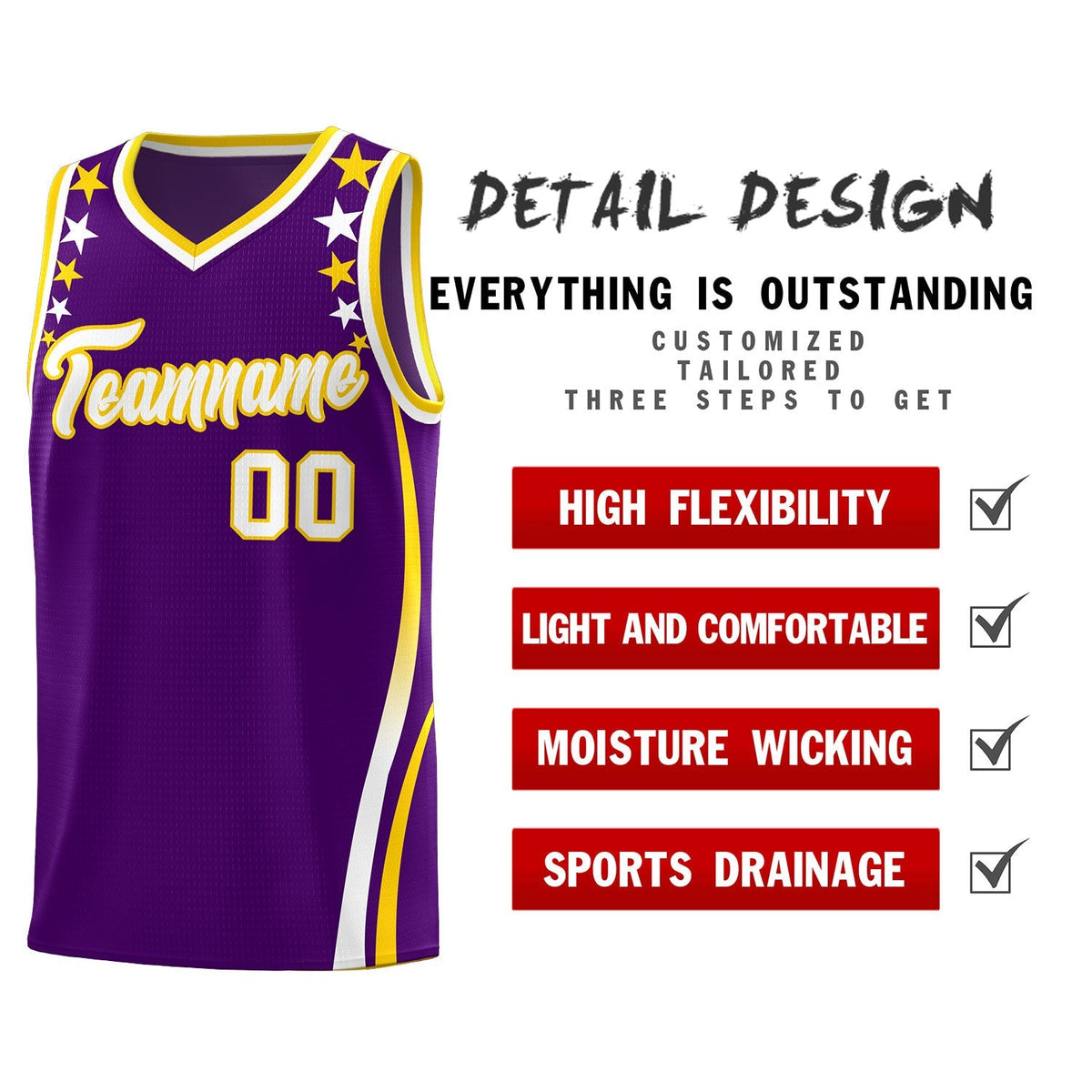 Custom Purple Shoulders Star Pattern Side Color Block Sports Uniform Basketball Jersey|KXKSHOP