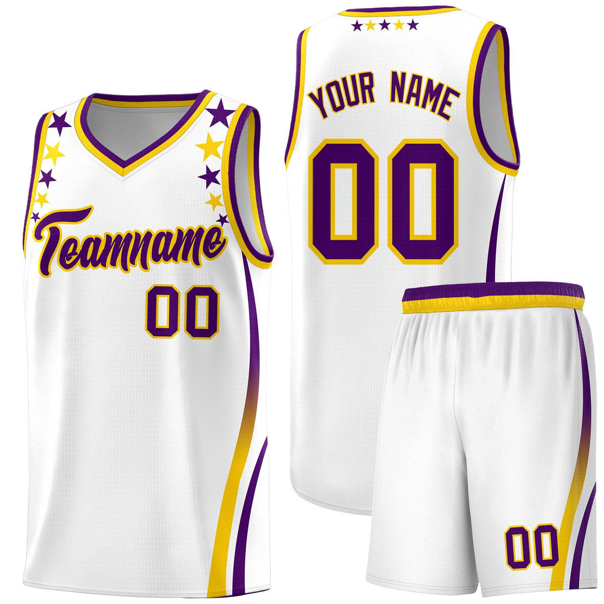 Custom White Shoulders Star Pattern Side Color Block Sports Uniform Basketball Jersey|KXKSHOP