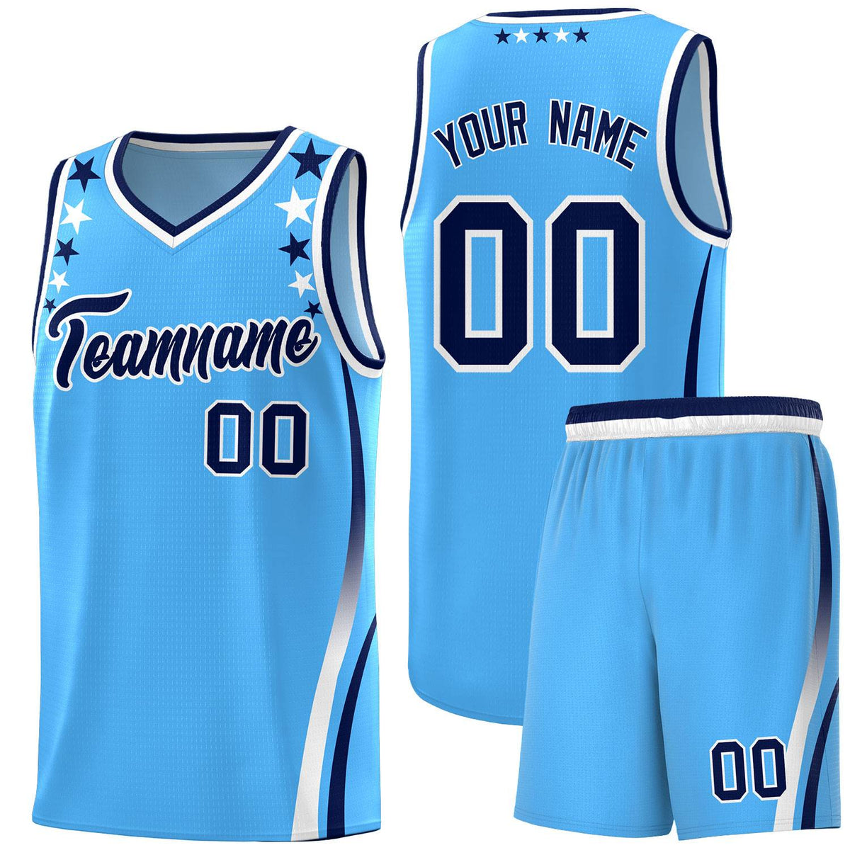 Custom Light Blue Shoulders Star Pattern Side Color Block Sports Uniform Basketball Jersey|KXKSHOP