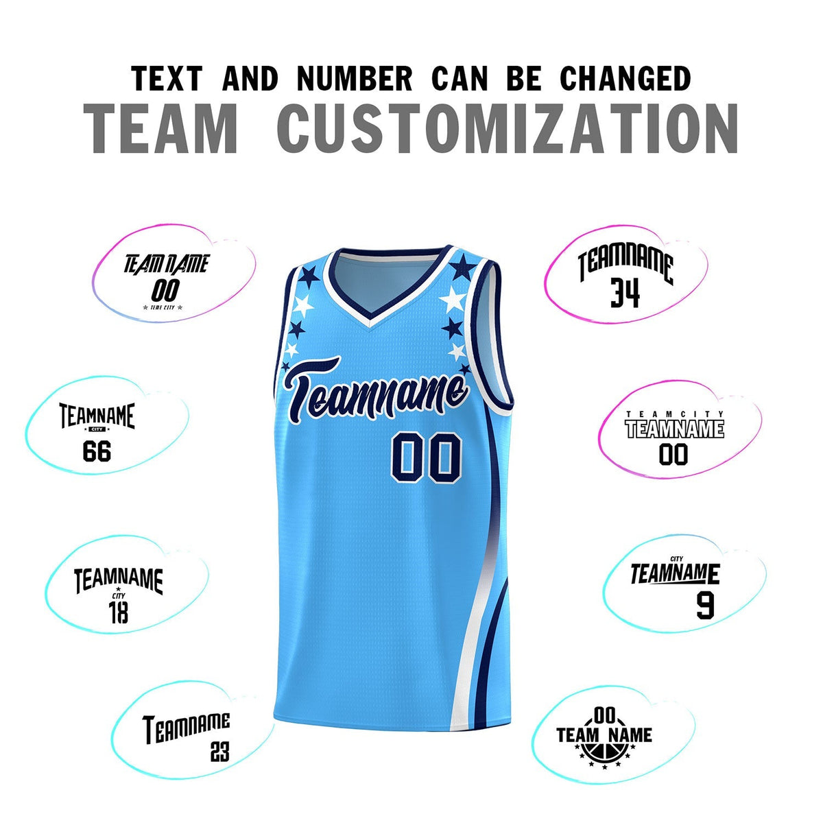 Custom Light Blue Shoulders Star Pattern Side Color Block Sports Uniform Basketball Jersey|KXKSHOP