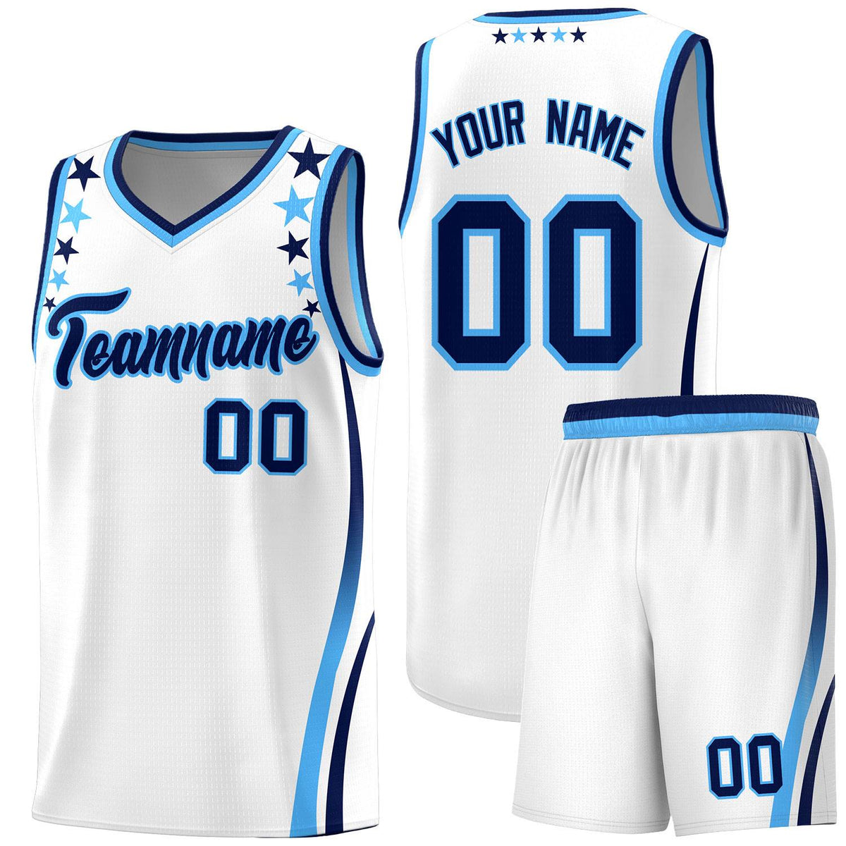 Custom White Shoulders Star Pattern Side Color Block Sports Uniform Basketball Jersey|KXKSHOP