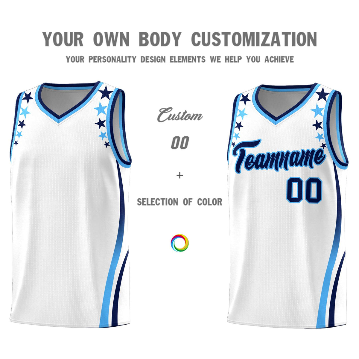 Custom White Shoulders Star Pattern Side Color Block Sports Uniform Basketball Jersey|KXKSHOP