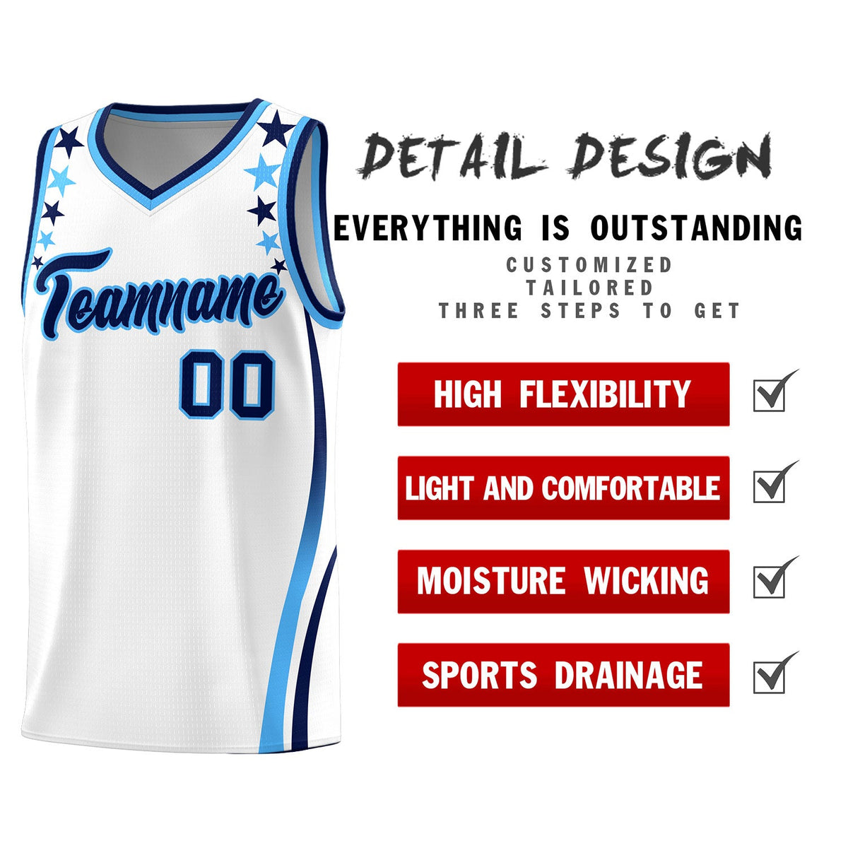 Custom White Shoulders Star Pattern Side Color Block Sports Uniform Basketball Jersey|KXKSHOP