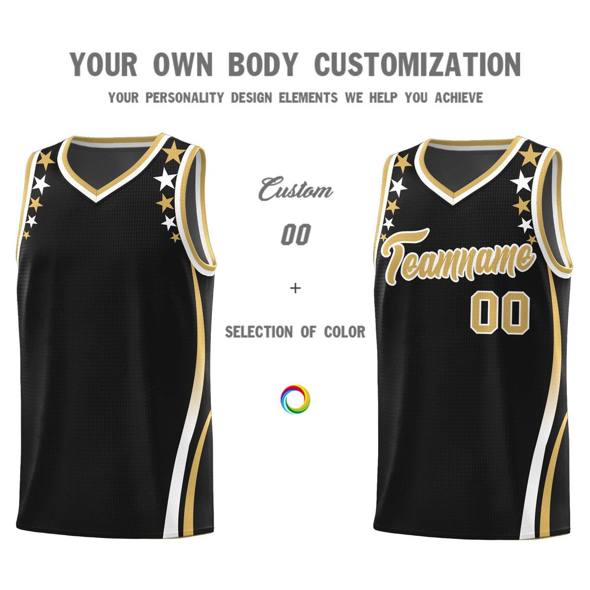 Custom Black Shoulders Star Pattern Side Color Block Sports Uniform Basketball Jersey|KXKSHOP