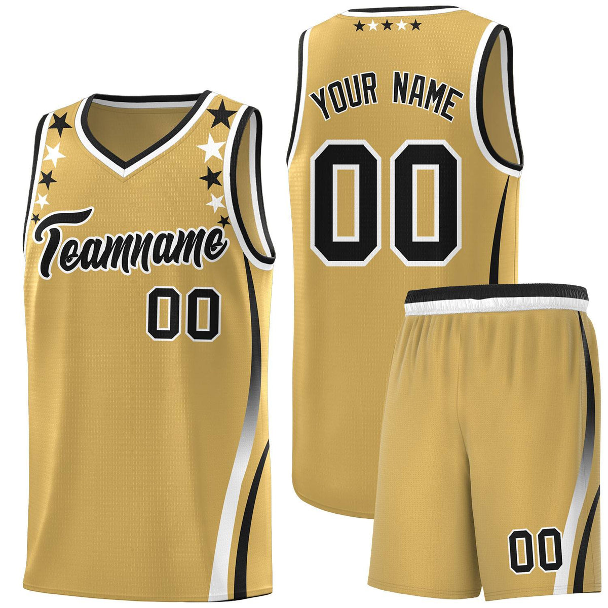Custom Old Gold Shoulders Star Pattern Side Color Block Sports Uniform Basketball Jersey|KXKSHOP