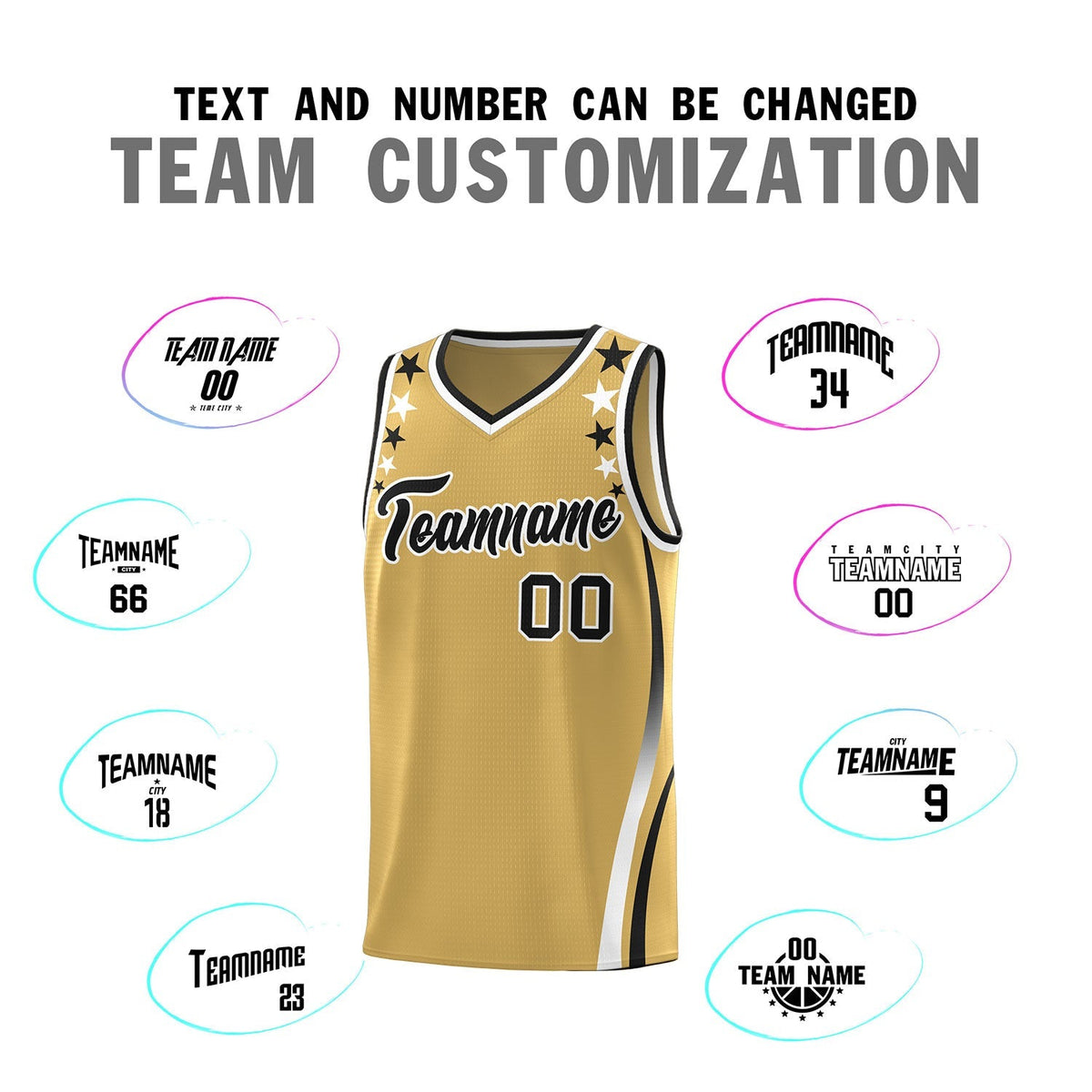 Custom Old Gold Shoulders Star Pattern Side Color Block Sports Uniform Basketball Jersey|KXKSHOP