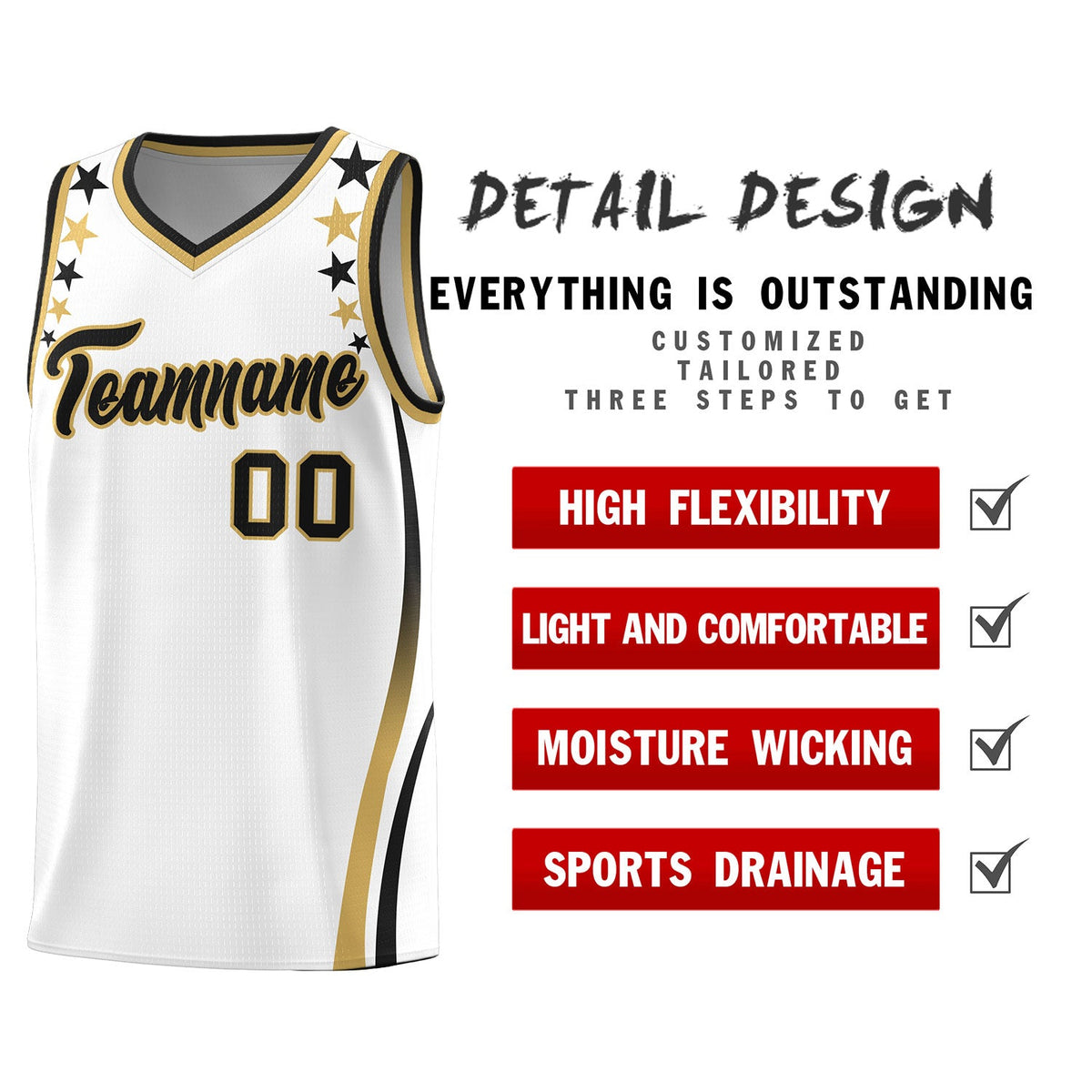 Custom White Shoulders Star Pattern Side Color Block Sports Uniform Basketball Jersey|KXKSHOP
