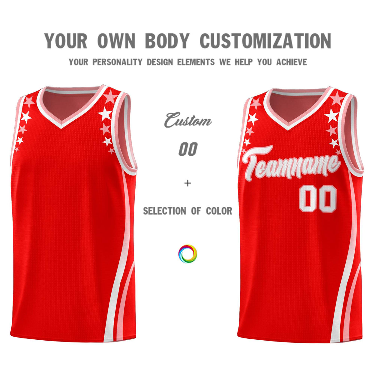 Custom Red Shoulders Star Pattern Side Color Block Sports Uniform Basketball Jersey|KXKSHOP