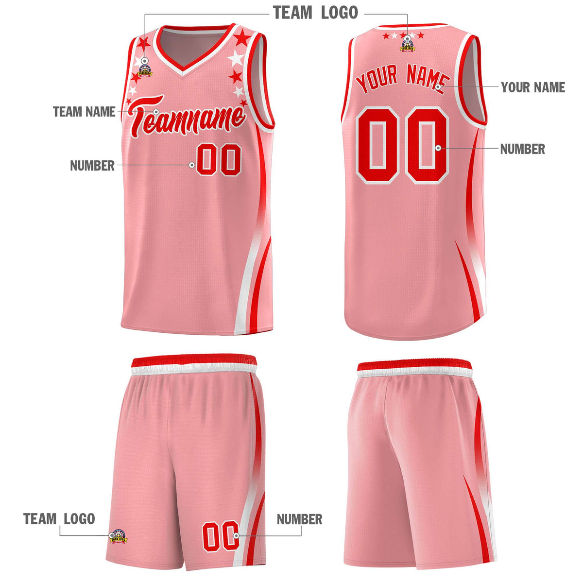 Custom Pink Shoulders Star Pattern Side Color Block Sports Uniform Basketball Jersey|KXKSHOP