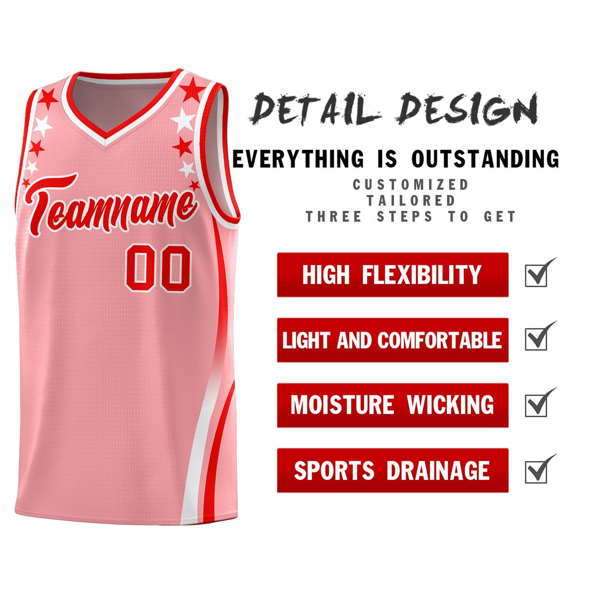 Custom Pink Shoulders Star Pattern Side Color Block Sports Uniform Basketball Jersey|KXKSHOP