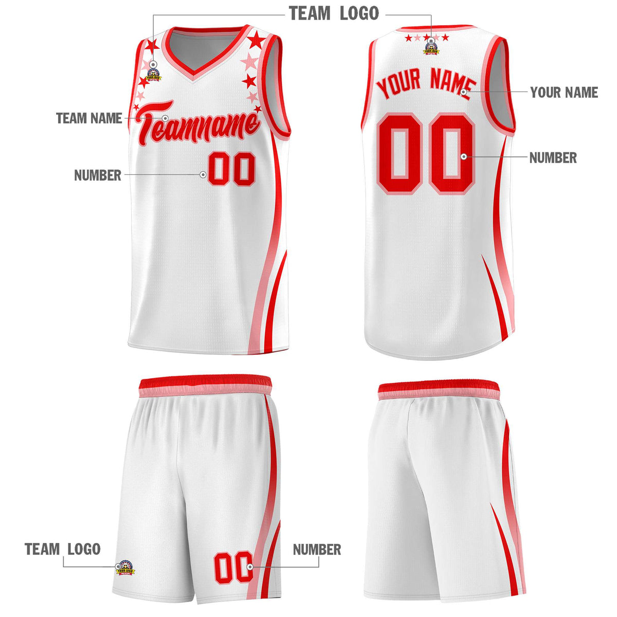 Custom White Shoulders Star Pattern Side Color Block Sports Uniform Basketball Jersey|KXKSHOP